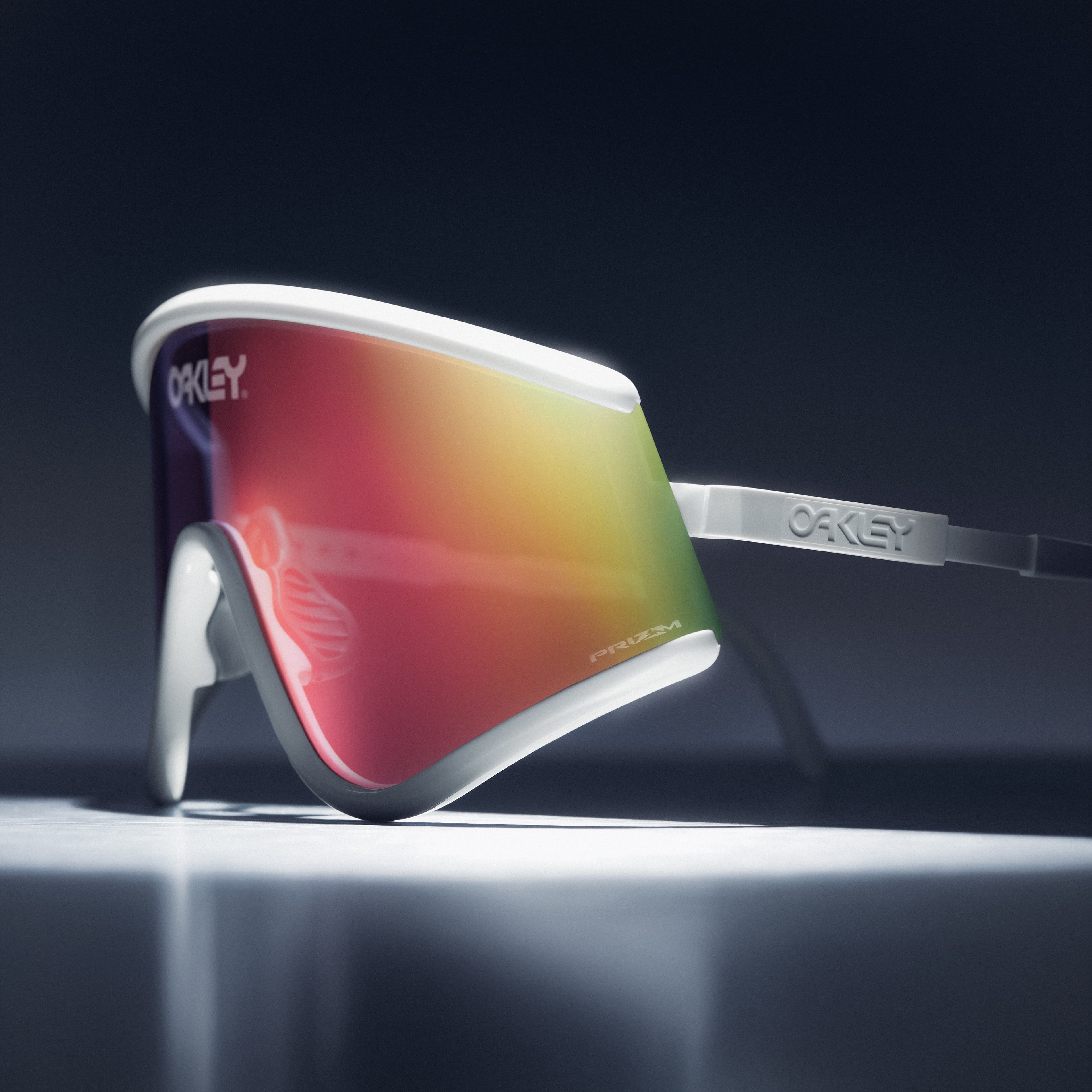 Oakley MUZM Eyeshade, White frame with Prizm Road lens, three-quarter view