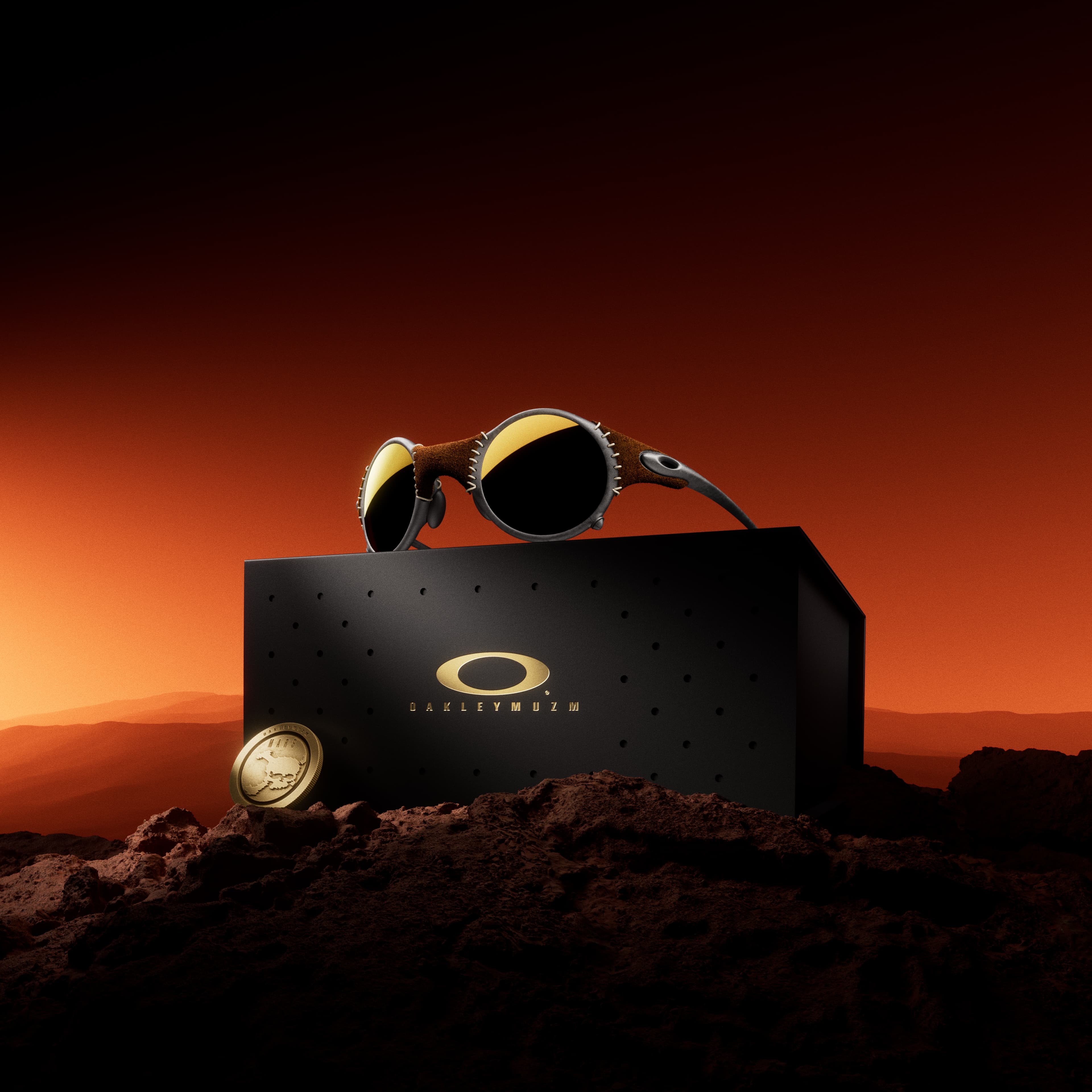 Oakley MUZM Mars X-Metal Leather with collector packaging and coin